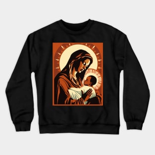 African American Art Virgin Mary Holding Baby Jesus Christ Child Crewneck Sweatshirt